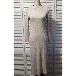 Topshop Ribbed Knit Sweater Dress Women's Size 2 Oatmeal Bodycon Midi Side Slits